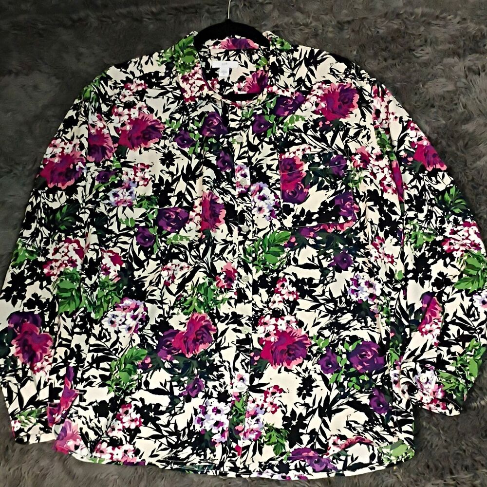 J. Jill Multicolor Floral Button-Up Collared Long Sleeve Blouse Women’s M
